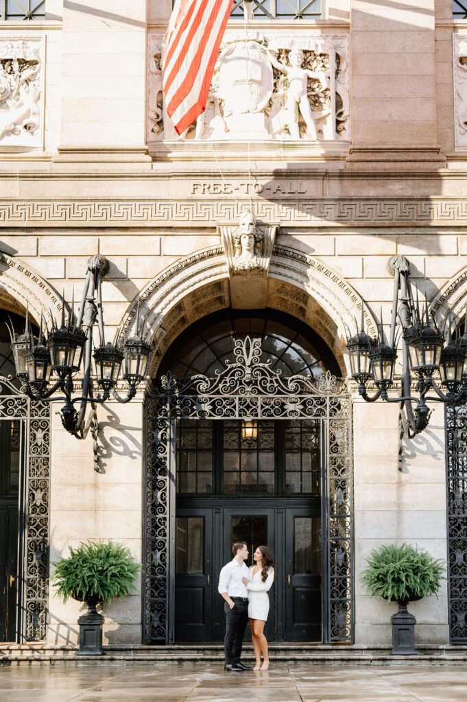 Engagement photos at the Boston Public Library