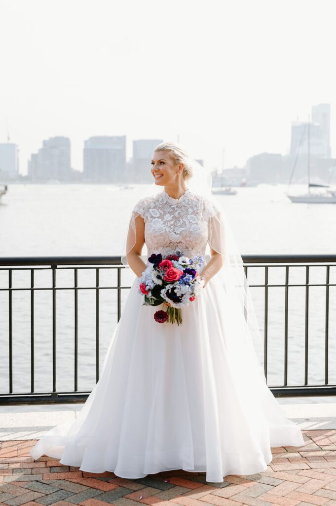 Bridal portrait overlooking the Boston Harbor 