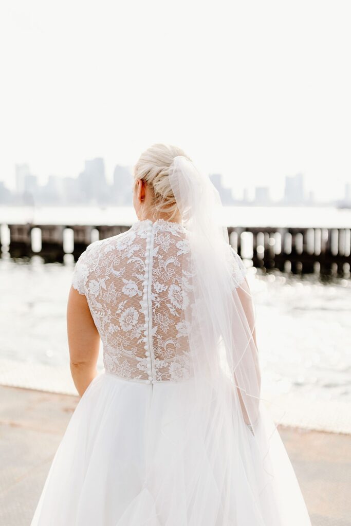 Bridal gown with lace top and button details for Boston wedding
