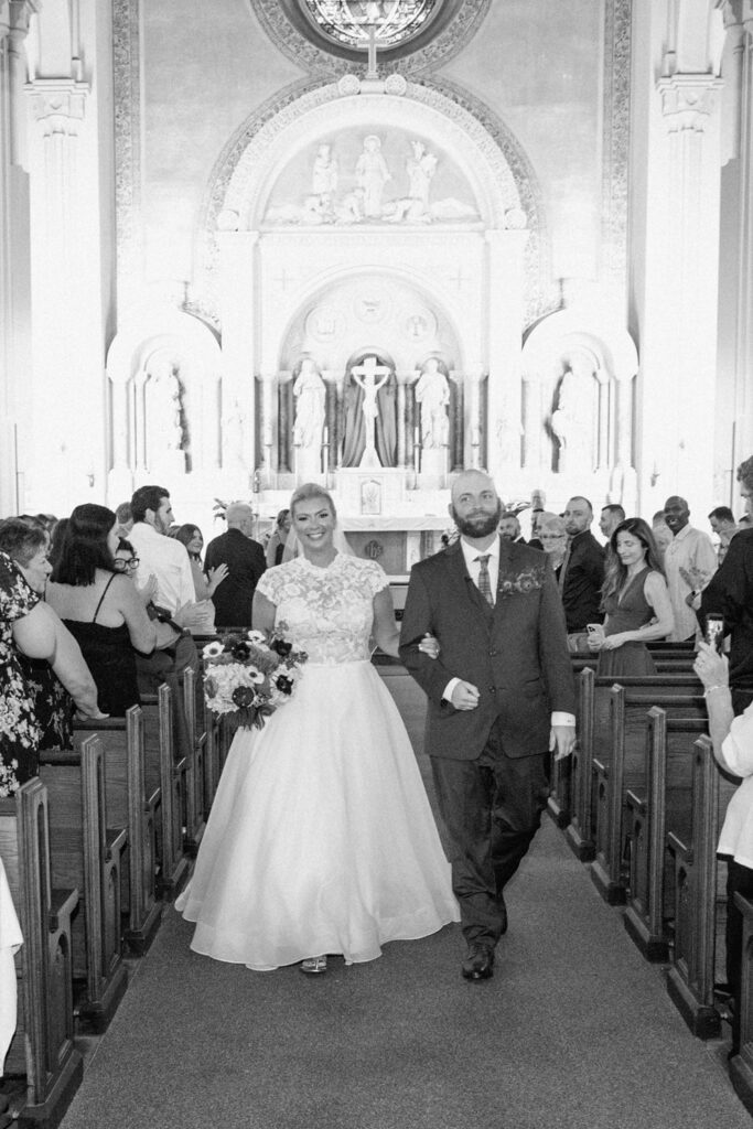 Church ceremony black and white portrait for Boston wedding