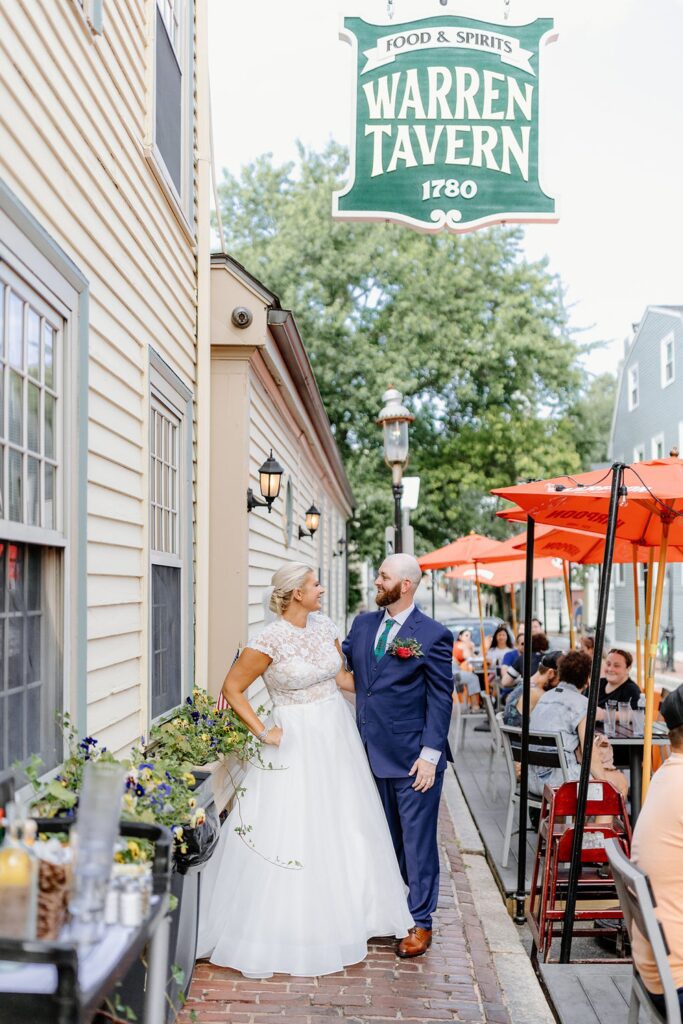 Bride and groom portrait at the Warren Tavern in Charlestown, MA