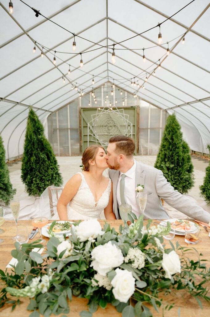 Greenhouse reception for intimate wedding at The Herb Lyceum 
