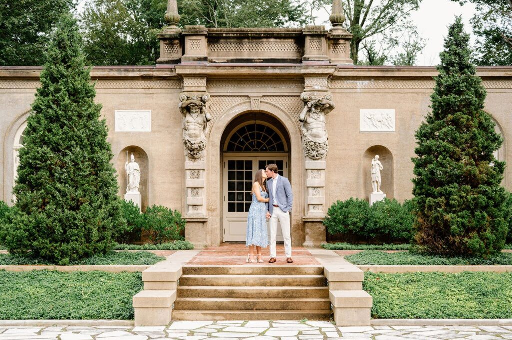 Couple kissing in the garden at Crane Estate, a Trustee's Property 