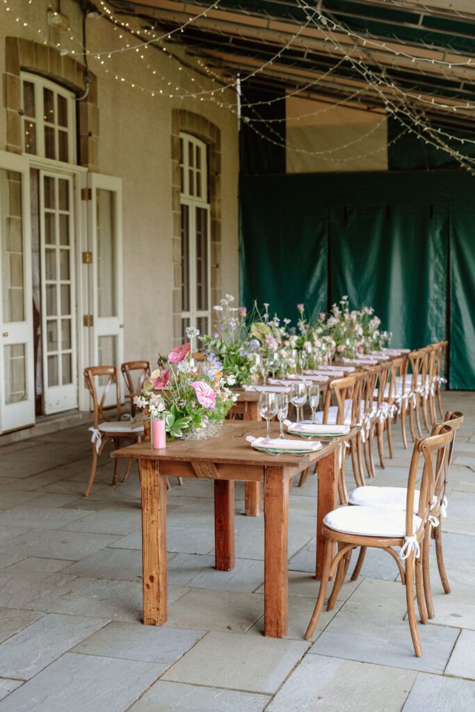 Reception table details at Glen Manor House wedding in Rhode Island
