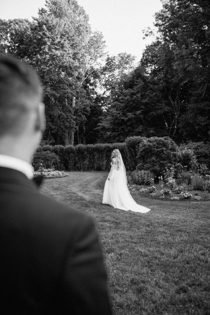 Bride and groom portraits in the gardens at Glen Manor House