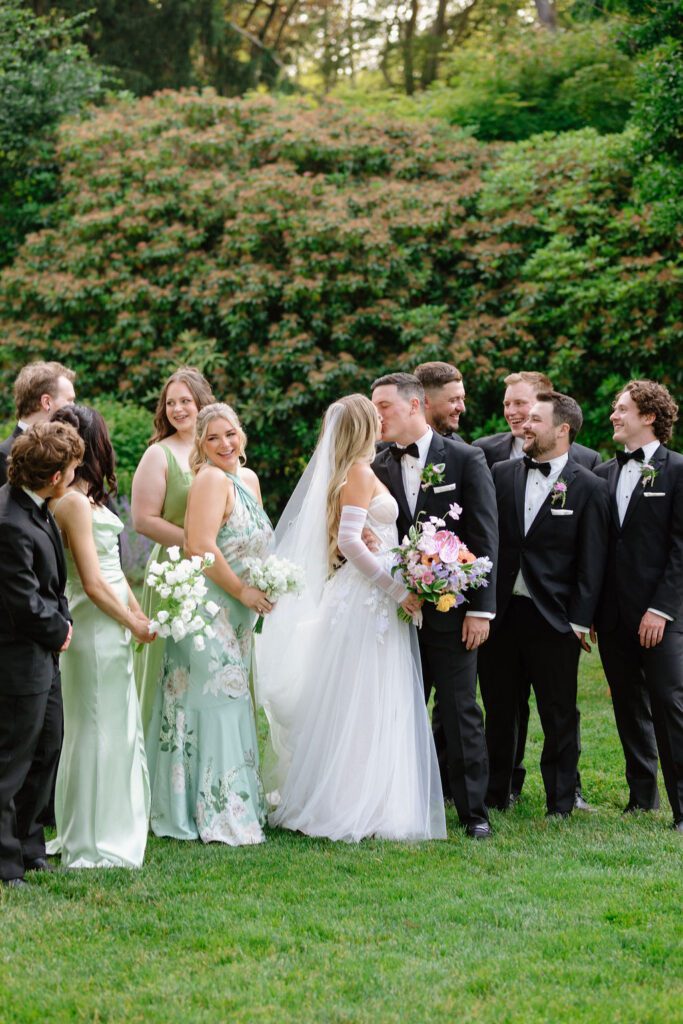 Wedding party portraits in the gardens at Glen Manor House