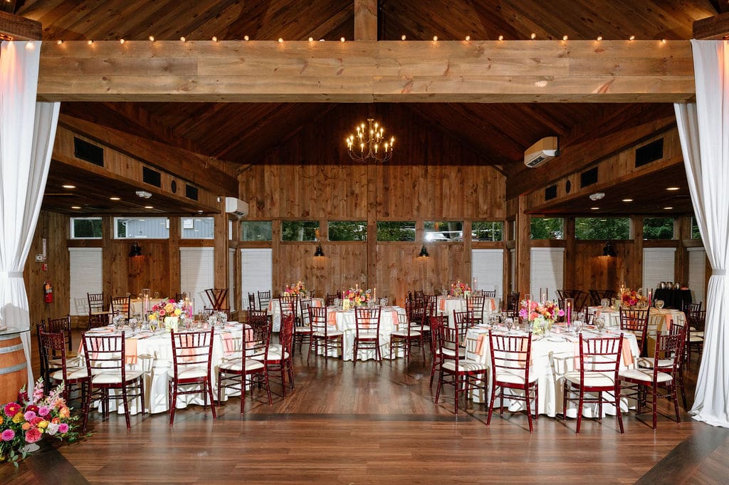 Barn reception decor at Birch Wood Vineyards New Hampshire