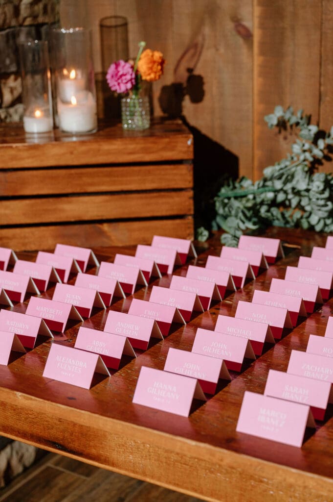 Colorful reception details at vineyard wedding in Derry NH
