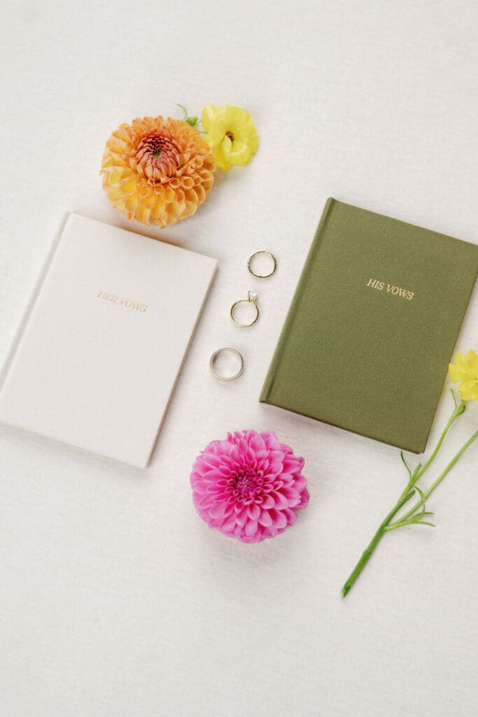 Flat lay of wedding details at Birch Wood Vineyards wedding