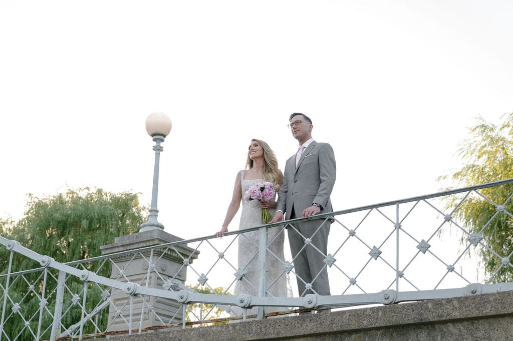 Candid wedding portrait in the Boston Public Garden