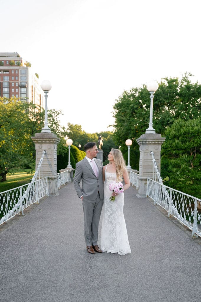 Summer wedding portraits in the Boston Public Garden in Boston, Massachusetts
