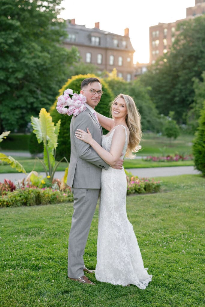 Romantic wedding portrait in the Boston Public Garden