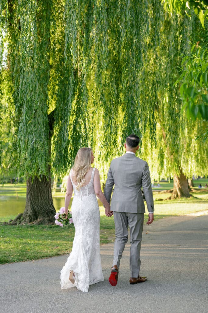 Romantic wedding portrait in the Boston Public Garden