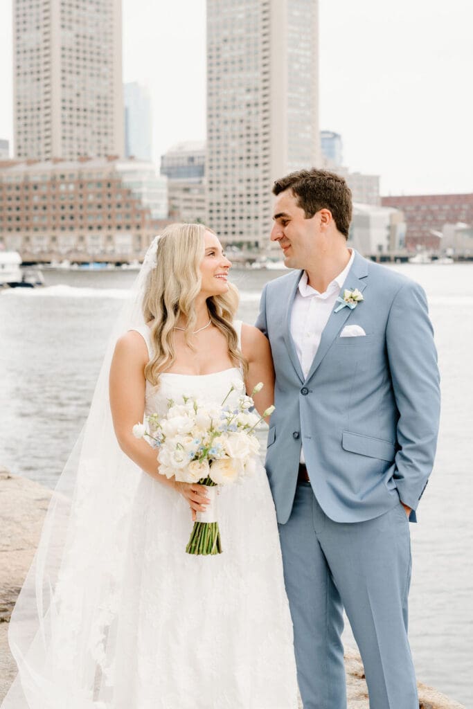 Wedding portraits at Fan Pier Park in Boston