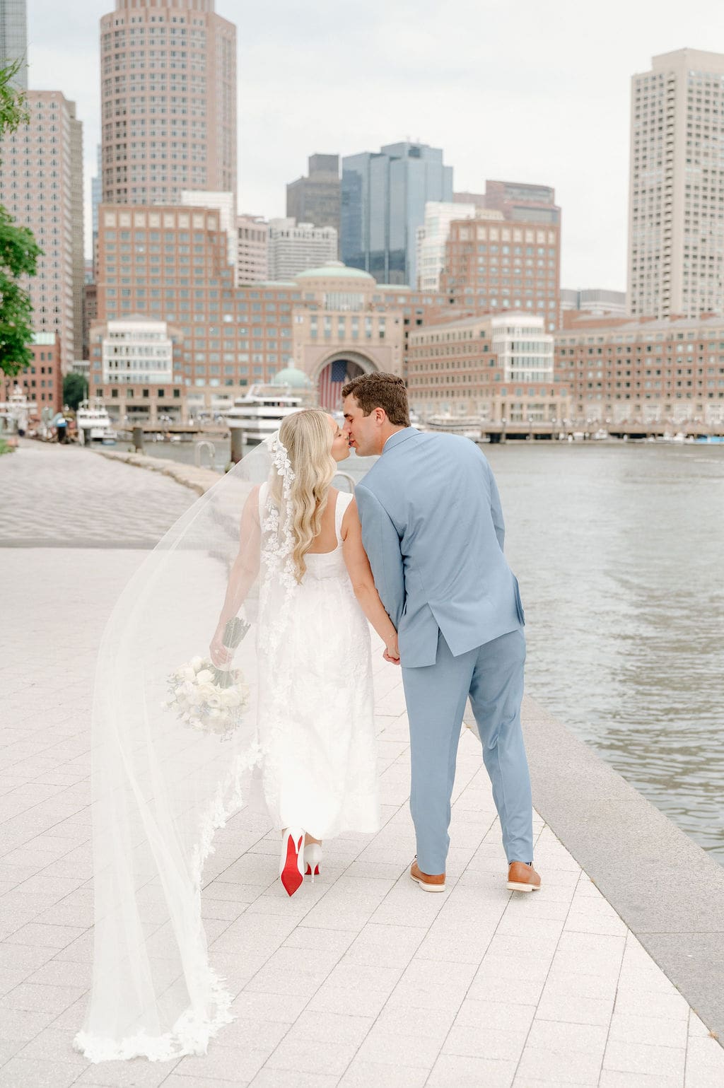 Wedding portraits at Fan Pier Park in Boston