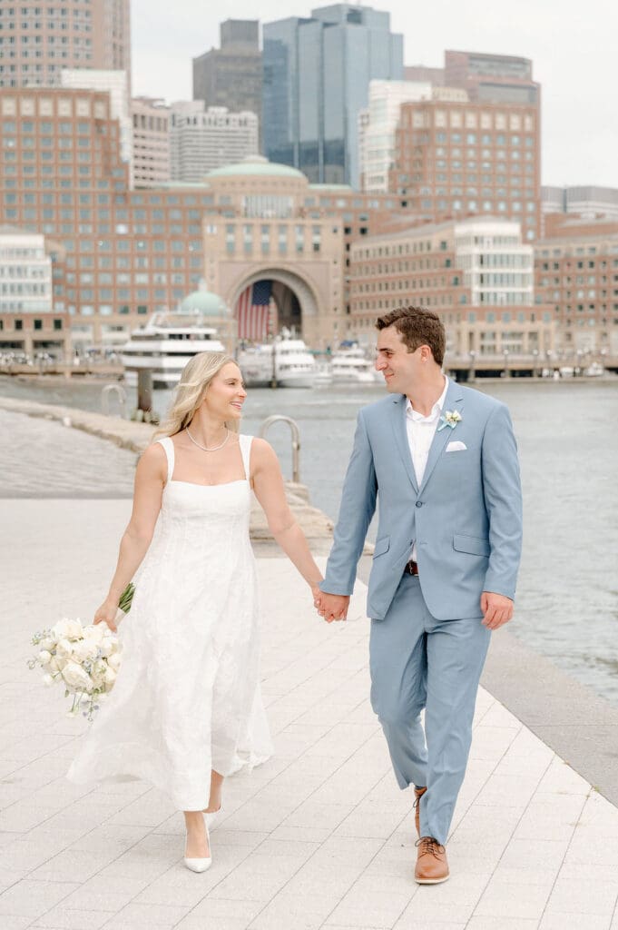 Wedding portraits at Fan Pier Park in Boston