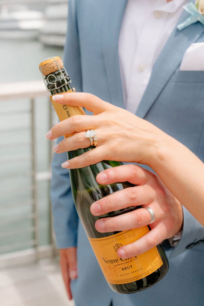 Champagne spray at SAVR Boston after an intimate wedding